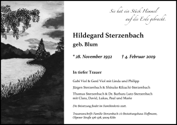 Anzeige von Hildegard Sterzenbach von Kölner Stadt-Anzeiger / Kölnische Rundschau / Express