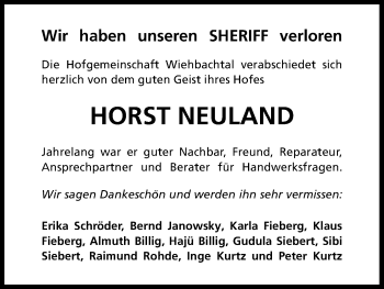 Anzeige von Horst Neuland von Kölner Stadt-Anzeiger / Kölnische Rundschau / Express