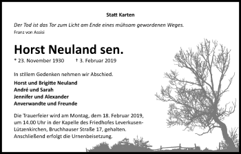 Anzeige von Horst  Neuland sen. von Kölner Stadt-Anzeiger / Kölnische Rundschau / Express