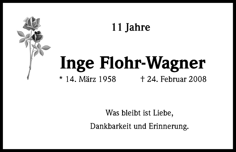  Traueranzeige für Inge Flohr-Wagner vom 23.02.2019 aus Kölner Stadt-Anzeiger / Kölnische Rundschau / Express
