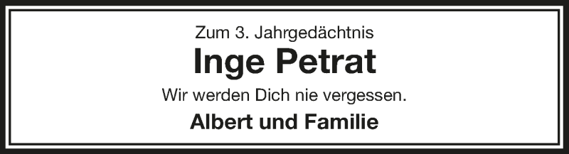  Traueranzeige für Inge Petrat vom 23.02.2019 aus  Leverkusener Wochenende 