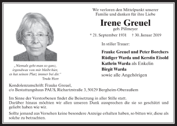 Anzeige von Irene Greuel von  Werbepost 