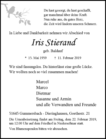 Anzeige von Iris Stierand von  Anzeigen Echo 