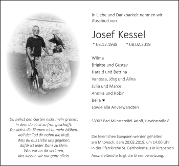 Anzeige von Josef Kessel von  Blickpunkt Euskirchen 