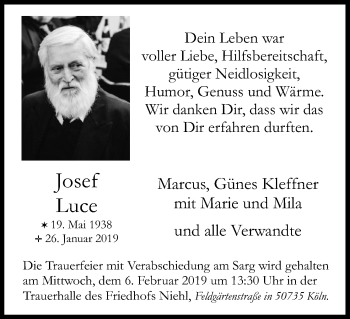 Anzeige von Josef Luce von Kölner Stadt-Anzeiger / Kölnische Rundschau / Express