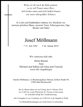 Anzeige von Josef Möllmann von Kölner Stadt-Anzeiger / Kölnische Rundschau / Express