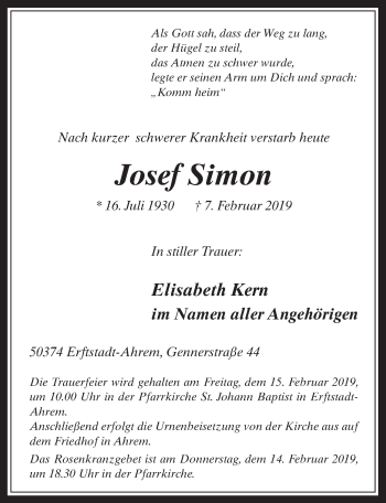 Anzeige von Josef Simon von  Werbepost 