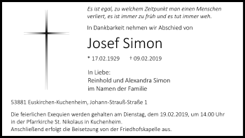 Anzeige von Josef Simon von Kölner Stadt-Anzeiger / Kölnische Rundschau / Express