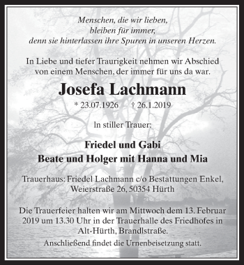 Anzeige von Josefa Lachmann von  Werbepost 
