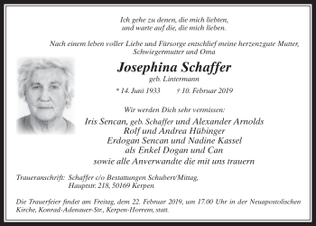 Anzeige von Josephina Schaffer von  Werbepost 