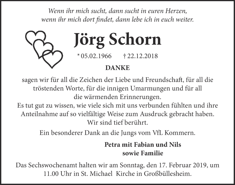  Traueranzeige für Jörg Schorn vom 09.02.2019 aus  Blickpunkt Euskirchen 