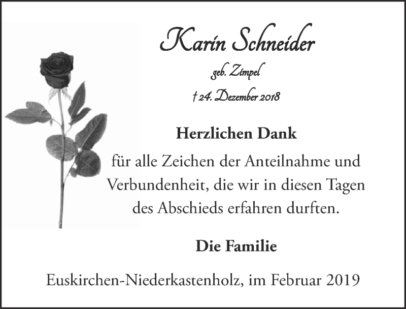  Traueranzeige für Karin Schneider vom 23.02.2019 aus  Blickpunkt Euskirchen 