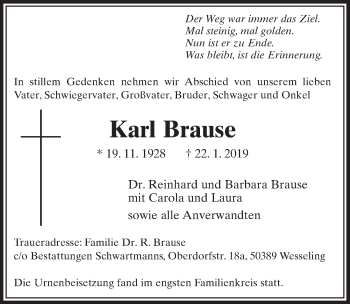 Anzeige von Karl Brause von  Schlossbote/Werbekurier 