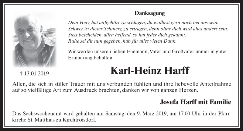  Traueranzeige für Karl-Heinz Harff vom 27.02.2019 aus  Werbepost 