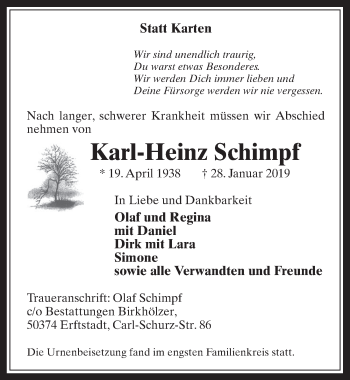 Anzeige von Karl-Heinz Schimpf von  Werbepost 