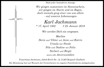 Anzeige von Karl Jachmann von  Bergisches Handelsblatt 