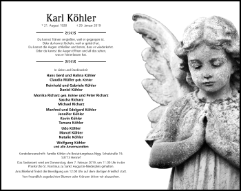 Anzeige von Karl Köhler von Kölner Stadt-Anzeiger / Kölnische Rundschau / Express