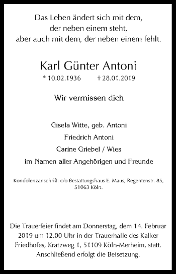 Anzeige von Karl Günter Antoni von Kölner Stadt-Anzeiger / Kölnische Rundschau / Express