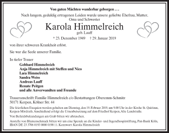 Anzeige von Karola Himmelreich von  Sonntags-Post 