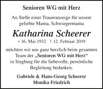 Anzeige von Katharina Scheerer von  Extra Blatt 