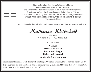 Anzeige von Katharina Wollscheid von  Sonntags-Post 