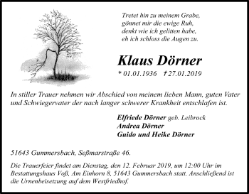 Anzeige von Klaus Dörner von Kölner Stadt-Anzeiger / Kölnische Rundschau / Express