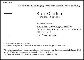 Anzeige von Kurt Olbrich von Kölner Stadt-Anzeiger / Kölnische Rundschau / Express