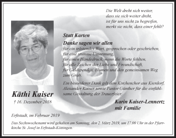 Anzeige von Käthi Kaiser von  Werbepost 
