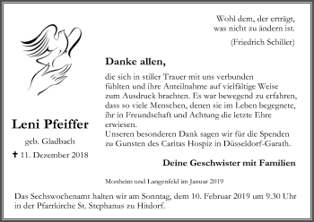 Anzeige von Leni Pfeiffer von Kölner Stadt-Anzeiger / Kölnische Rundschau / Express