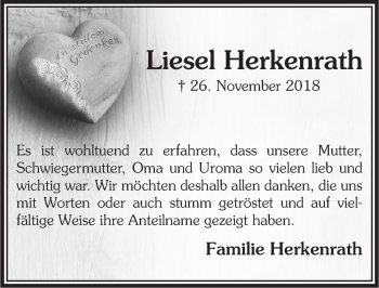Anzeige von Liesel Herkenrath von  Bergisches Handelsblatt 
