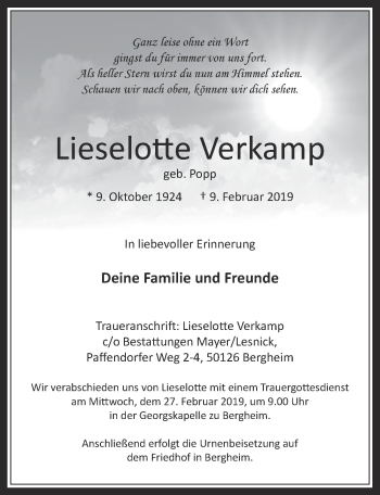 Anzeige von Lieselotte Verkamp von  Werbepost 
