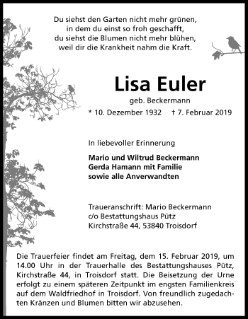 Anzeige von Lisa Euler von Kölner Stadt-Anzeiger / Kölnische Rundschau / Express