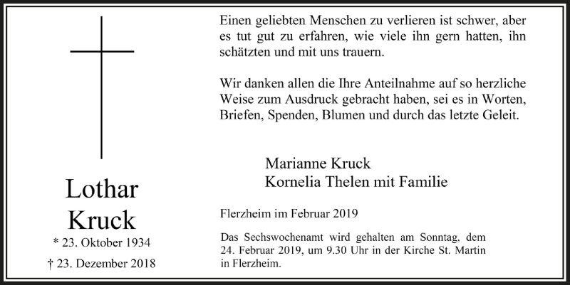  Traueranzeige für Lothar Kruck vom 20.02.2019 aus  Schaufenster/Blickpunkt 