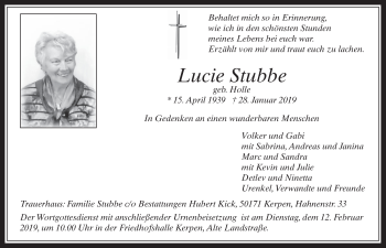 Anzeige von Lucie Stubbe von  Werbepost 