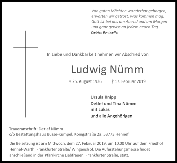 Anzeige von Ludwig Nümm von Kölner Stadt-Anzeiger / Kölnische Rundschau / Express