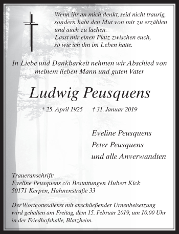 Anzeige von Ludwig Peusquens von  Werbepost 