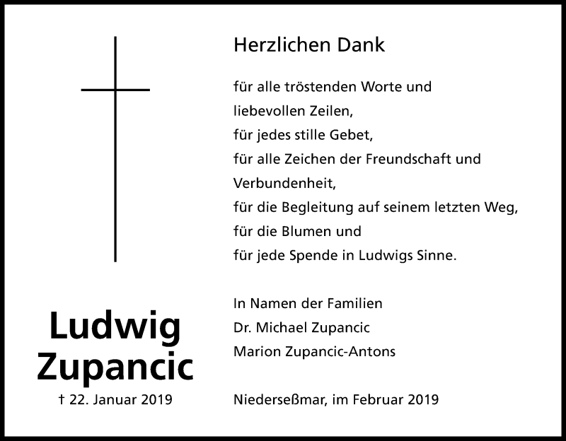  Traueranzeige für Ludwig Zupancic vom 23.02.2019 aus Kölner Stadt-Anzeiger / Kölnische Rundschau / Express