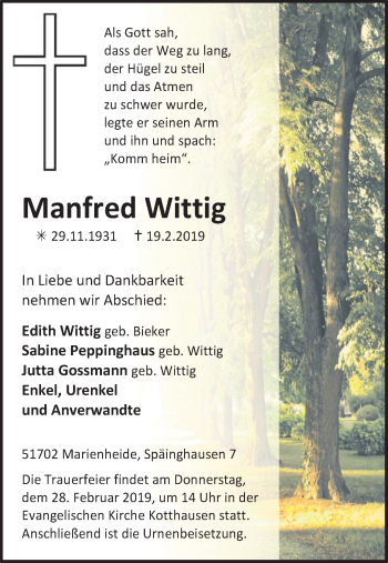 Anzeige von Manfred Wittig von Kölner Stadt-Anzeiger / Kölnische Rundschau / Express