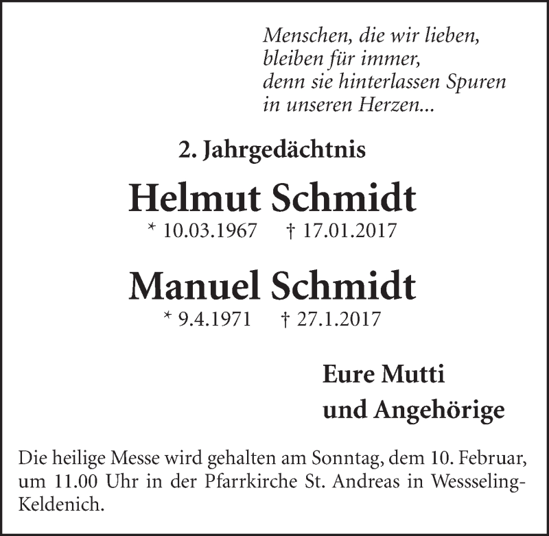  Traueranzeige für Manuel Schmidt vom 06.02.2019 aus  Schlossbote/Werbekurier 