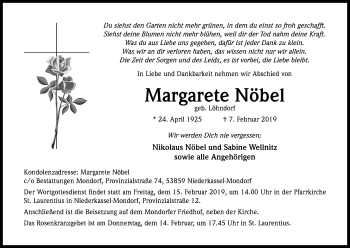 Anzeige von Margarete Nöbel von Kölner Stadt-Anzeiger / Kölnische Rundschau / Express