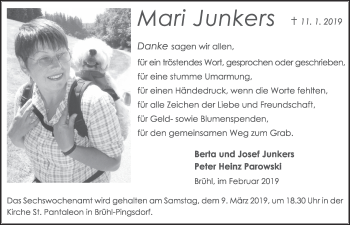 Anzeige von Mari Junkers von  Schlossbote/Werbekurier 