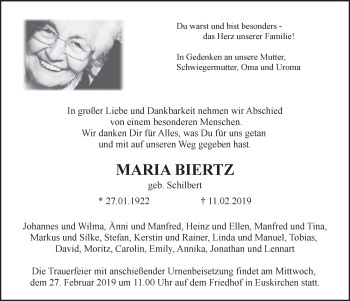 Anzeige von Maria Biertz von  Blickpunkt Euskirchen 