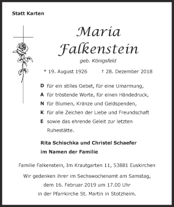 Anzeige von Maria Falkenstein von  Blickpunkt Euskirchen 