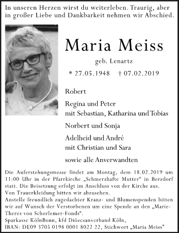 Anzeige von Maria Meiss von  Schlossbote/Werbekurier 