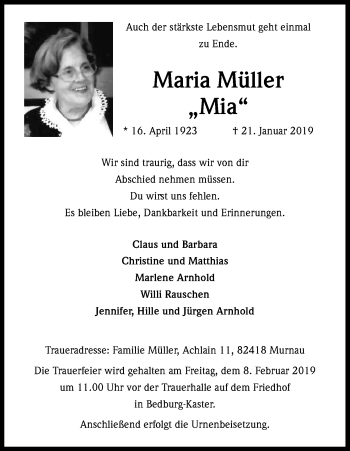 Anzeige von Maria Müller von Kölner Stadt-Anzeiger / Kölnische Rundschau / Express