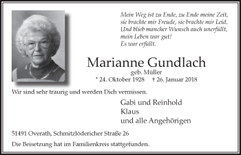 Anzeige von Marianne Gundlach von  Bergisches Handelsblatt 