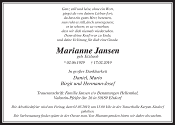 Anzeige von Marianne Jansen von  Werbepost 