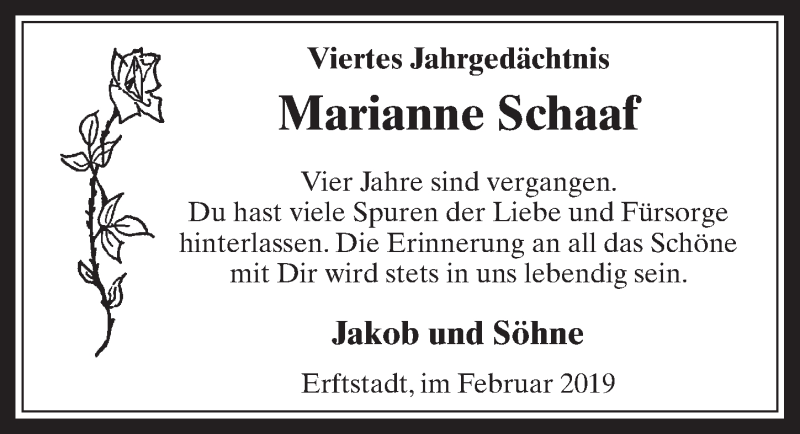  Traueranzeige für Marianne Schaaf vom 20.02.2019 aus  Werbepost 