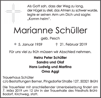 Anzeige von Marianne Schüller von  Schlossbote/Werbekurier 