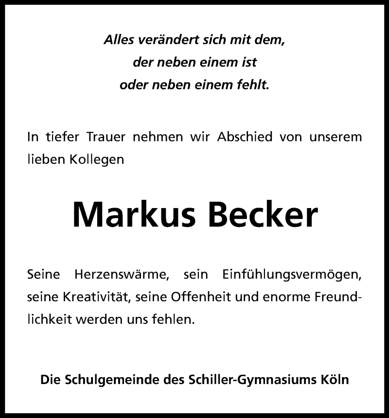  Traueranzeige für Markus Becker vom 23.02.2019 aus Kölner Stadt-Anzeiger / Kölnische Rundschau / Express